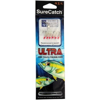 Surecatch Ultra Sabiki Rig Bait Rig with White Tinsel and 20lb Leader Hook Size:10