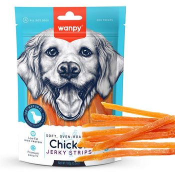 Wanpy Soft Chicken Jerky Strips Dog Treats 100g