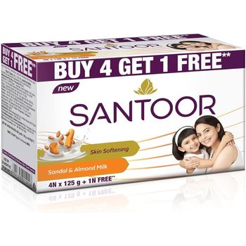 Santoor Skin Softening Sandal And Almond Milk Bathing Soap 5pcs 125g