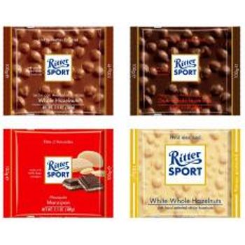 Ritter Sport Mix Milk White And Dark Chocolate Bars With Whole Hazelnuts And Marzipan