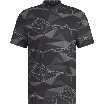 Adidas Men Golf Aeroready Allover Print Short Sleeve Mock Neck Shirt Black