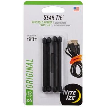 Nite Ize Gear Tie Reusable Rubber Twist Tie 3In 4Pk Black