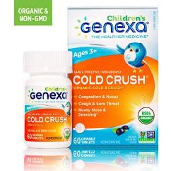 Genexa Cold Crush for Children Certified Organic & Non-gmO Physician Formulated Homeopathic Cough & Cold Medicine for Children 60 Tablets