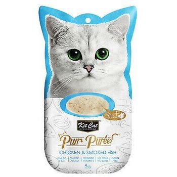 Kit Cat Purr Puree Chicken Smoked Fish Paste Cat Treats 4 X 15g