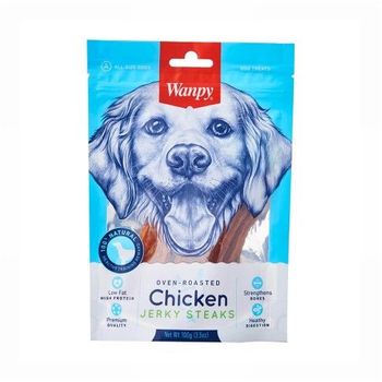Wanpy Dog Treat Oven Roasted Chicken Jerky Steaks 100g