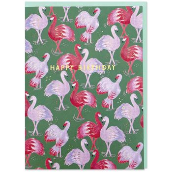 Raspberry Blossom Happy Birthday Flamingos