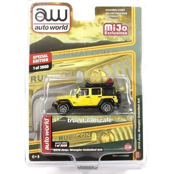 Auto World 2018 Jeep Wrangler Unlimited 4x4 Yellow w/Roofrack Diecast Car