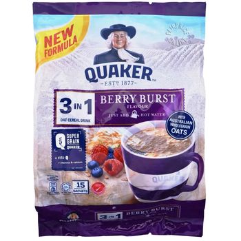 Quaker 3-in-1 Oat Cereal Drink Berry Burst Flavour 15 x 30g