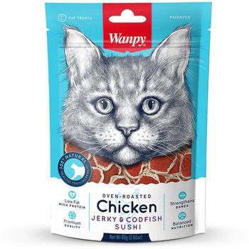 Wanpy Cat Oven-Roasted Chicken Jerky and Codfish Sushi 80g