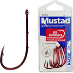 Mustad Red Baitholder-Size 4/0 Qty 5- 92668npnr Chemically Sharpened Fish Hooks