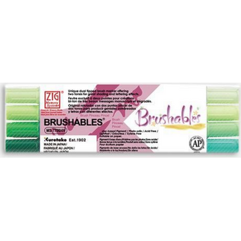 ZIG Brushables Twin-Tip Brush Markers Pen 4 Color Green Set