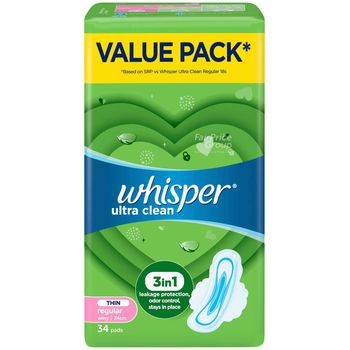 Whisper Ultra Clean Day Wing Sanitary Pads 24cm 34pcs