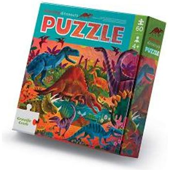Crocodile Creek Holographic Foil Floor Puzzle Dazzling Dinosaurs 60-piece Puzzle For Ages 4 Years And Up Heavy-duty Box For Storage Puzzle Size 14” X 19” 79052