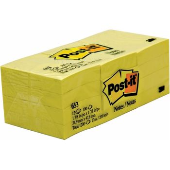 3M Post-it Notes 653, 1.5" x 2" Canary Yellow 12 Pads / Pack