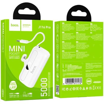 Hoco J116 Pro Pocket Power Bank With Cable 5000mah