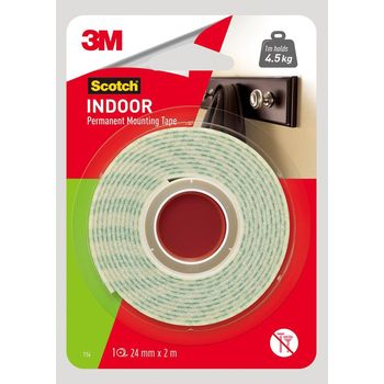 3M Scotch Indoor Permanent Mounting Tape 114 24mm X 2m Foam Tape