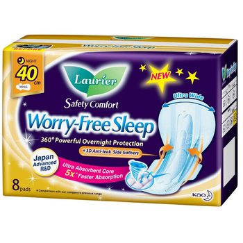 Laurier Worryfree Sleep Gathers Night Pads 40cm