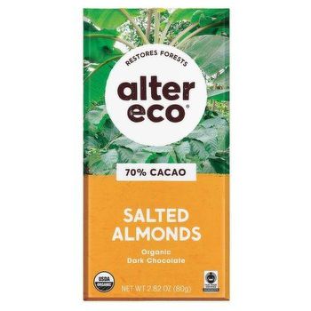 Alter Eco Chocolate Bar Dark Salted Almond Organic 80g