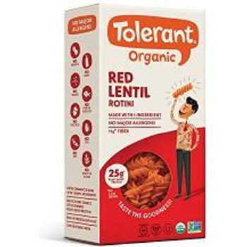 Tolerant Organic Gluten Red Lentil Rotini Pasta One 8 Ounce Box Plant Based Protein Vegan Pasta Single Ingredient Protein Pasta Whole Food Clean Pasta Low Glycemic Index Pasta