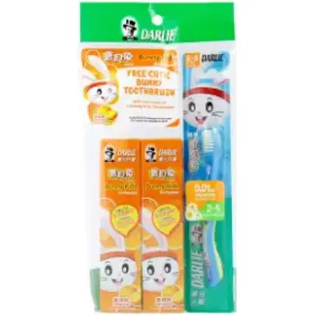 Darlie Toothbrush Orange 1s Plus Toothpaste Bunny Kids 2 x 40g