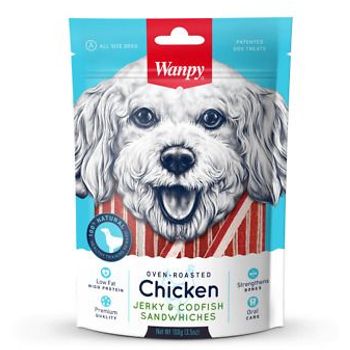 Wanpy Chicken Jerky And Codfish Sandwiches 100g Dog Treats Training Reward