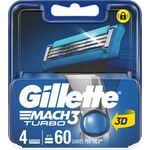 Gillette Mach 3 Turbo Replacement Cartridges 4 Pack