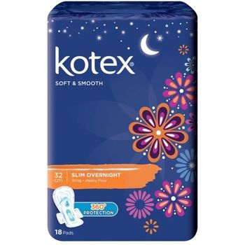 Kotex Soft & Smooth Slim Overnight Wing Pads Heavy (32cm) 18s