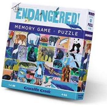 Crocodile Creek Endangered Species 2-in-1 Puzzle + Game Set 48-piece Jigsaw Puzzle + A 24-piece Memory matching Game For Ages 4+ Heavy-duty Box For Storage Finished Puzzle Is 19” X 1..