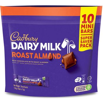 Cadbury Dairy Milk Roast Almond Doybag 10 Mini Bars 150g