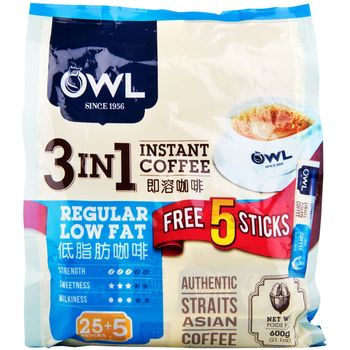 Owl 3 In 1 Regular Low Fat Coffee 25 + 5 Sachet x 20g