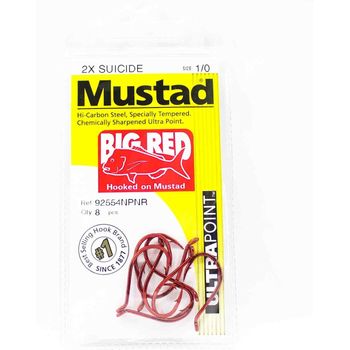 Mustad 92554NPNR 1/0 Big Red Hook Pre Pack