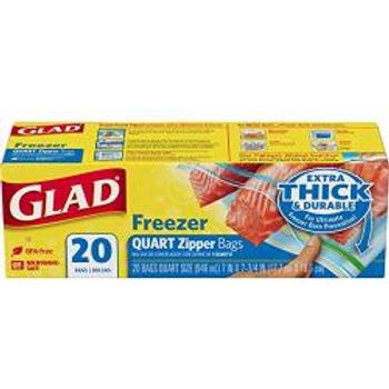Glad Zipper Food Storage Freezer Bags Quart 20 Count