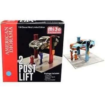 American Diorama 2 Post Lift Light Blue Diecast Car 1/64