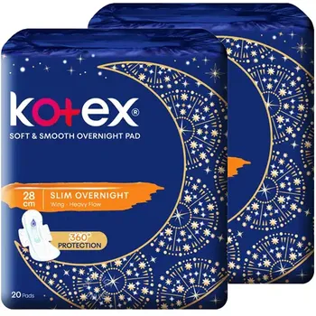 Kotex Soft And Smooth Slim Overnight 360Protection Heavy Flow Wing 2x20 Sachets 28cm