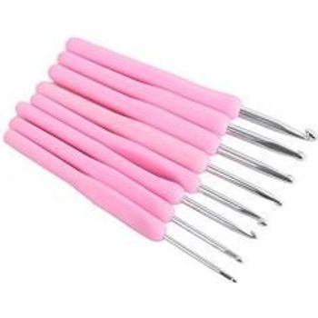 8 Pcs In Set New Aluminum Crochet Hooks With Pink Ergonomic Soft Plastic Handles Good Crafted And Diy Ideas