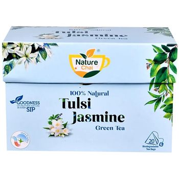 Nature Chai Tulsi Jasmine Green Tea Biodegradable Pyramid Bags 40g