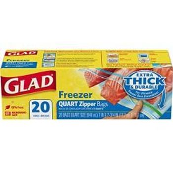 Glad Zipper Food Storage Freezer Bags Quart 20 Count