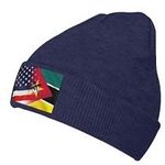 Night Butterfly Flag Of Mozambique And Usa Unisex Knit Beanie Hat Winter Knitted Beanies Cap Navy Blue