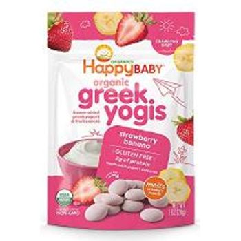 Happy Baby Organic Greek Yogis Freeze-Dried Greek Yogurt and Fruit Snacks Strawberry Banana 1 Ounce Bag Packaging May Vary