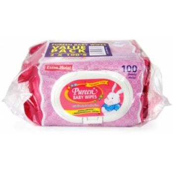 Pureen Baby Wipes 2 x 100pcs Pink