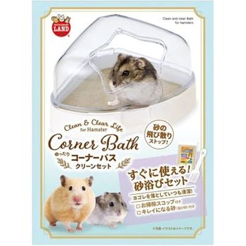 Marukan Clean And Clear Corner Bath with Sand And Scoop for Hamsters