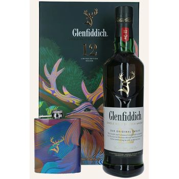 Glenfiddich 12 years with hip flask Single Malt Scotch Whiskey 700g