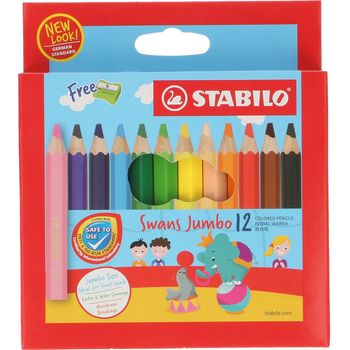 Stabilo Swans Jumbo 12 Half Length Colour Pencils 1873J