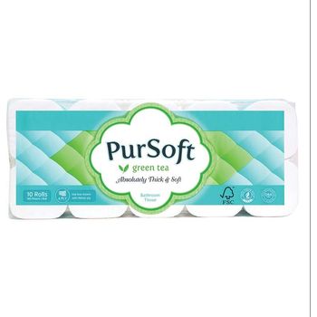 PurSoft Bathroom Tissue Green Tea 4 Ply 10 Rolls