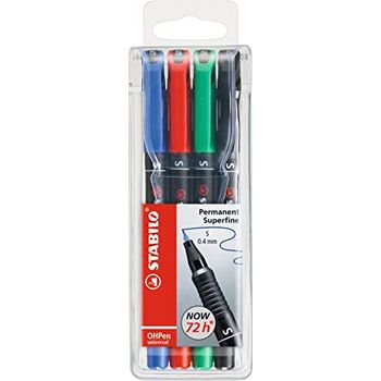 Stabilo OHPen Universal Non-Permanent Marker Fine Tip, Pack of 4, Assorted Color