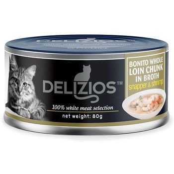Delizios Bonito Loin Chunk In Broth Topping Snapper And Shrimp 80g
