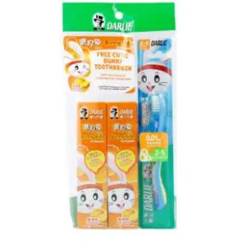 Darlie Toothbrush Orange 1s Plus Toothpaste Bunny Kids 2 x 40g