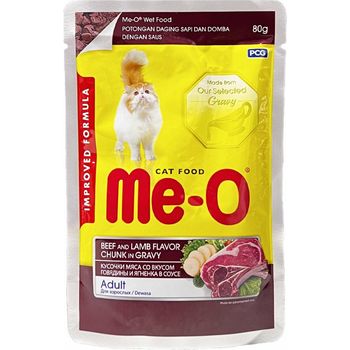 Me-O Pouch Adult Beef And Lamb Chunk in Gravy 80g