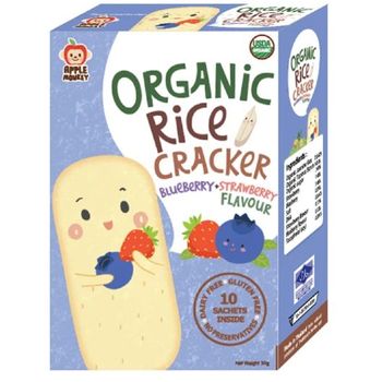 Apple Monkey Organic Rice Cracker Blueberry And Strawberry Flavour 30g