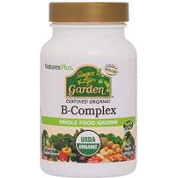 NaturesPlus Source of Life Garden Certified Organic B Complex 60 Vegan Capsules Complete Vitamin B Supplement Energy Booster Vegetarian Gluten 30 Servings